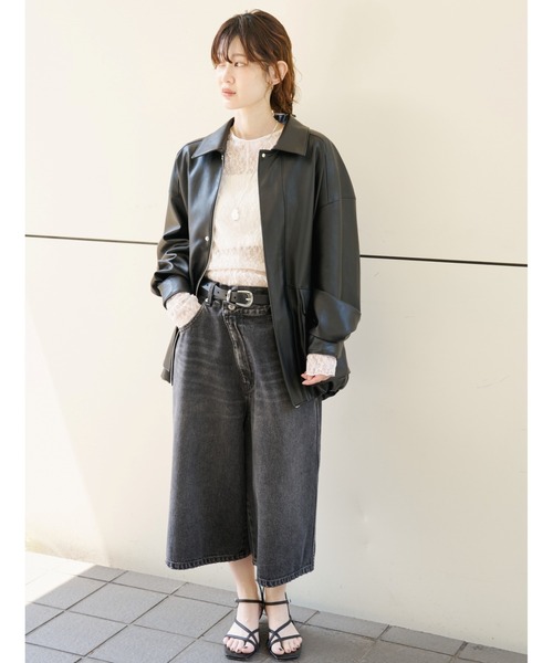MIESROHE(ミースロエ)の「シンセティックレザーカバーオールジャケット(ライダースジャケット・レディース・ブラック/ダークブラウン・0/1)」の11枚目の写真
