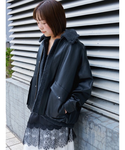 MIESROHE(ミースロエ)の「シンセティックレザーカバーオールジャケット(ライダースジャケット・レディース・ブラック/ダークブラウン・0/1)」の15枚目の写真