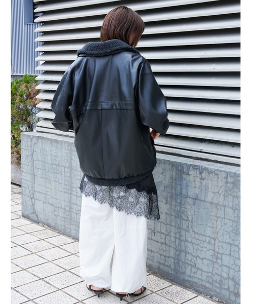 MIESROHE(ミースロエ)の「シンセティックレザーカバーオールジャケット(ライダースジャケット・レディース・ブラック/ダークブラウン・0/1)」の17枚目の写真