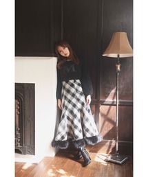 Hem Fur Plaid Semi Mermaid Skirt