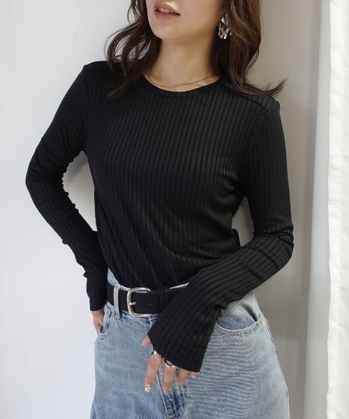 CORNERS(コーナーズ)の「ラウンドヘムリブトップス(Tシャツ/カットソー・レディース・ホワイト/ブラック/グレー・M)」の3枚目の写真