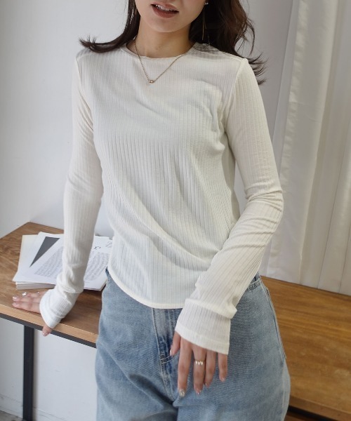 CORNERS(コーナーズ)の「ラウンドヘムリブトップス(Tシャツ/カットソー・レディース・ホワイト/ブラック/グレー・M)」の7枚目の写真