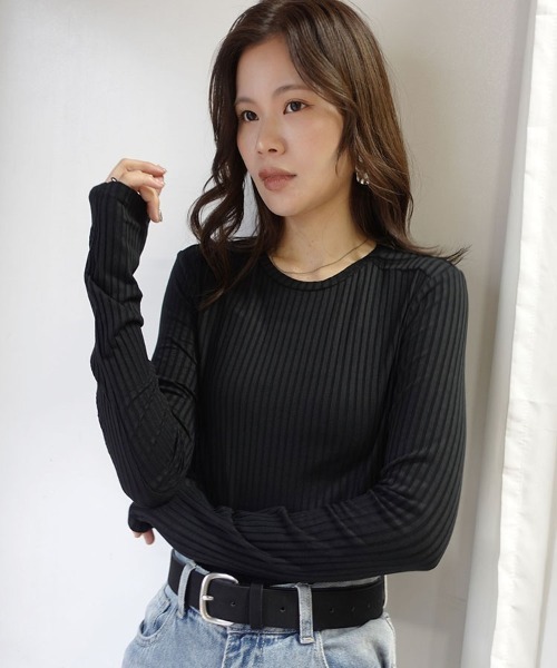 CORNERS(コーナーズ)の「ラウンドヘムリブトップス(Tシャツ/カットソー・レディース・ホワイト/ブラック/グレー・M)」の11枚目の写真