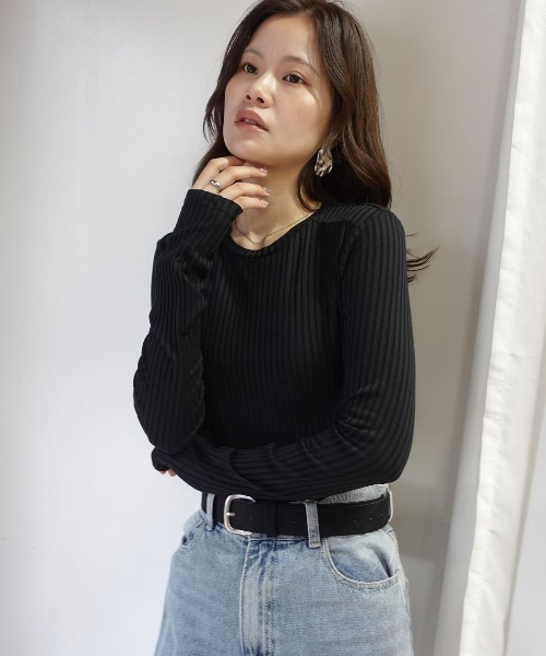 CORNERS(コーナーズ)の「ラウンドヘムリブトップス(Tシャツ/カットソー・レディース・ホワイト/ブラック/グレー・M)」の12枚目の写真