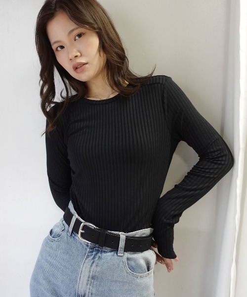 CORNERS(コーナーズ)の「ラウンドヘムリブトップス(Tシャツ/カットソー・レディース・ホワイト/ブラック/グレー・M)」の13枚目の写真