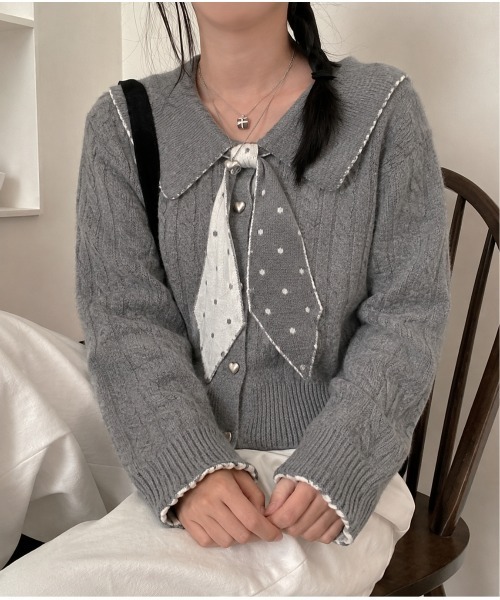 AsRiRe（アスリレイ）の「26aw 2way/トッド柄ニットカーディガン（カーディガン/ボレロ・レディース・ブラック/レッド/グレー・M）」の7枚目の写真