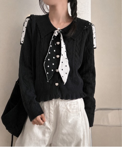 AsRiRe（アスリレイ）の「26aw 2way/トッド柄ニットカーディガン（カーディガン/ボレロ・レディース・ブラック/レッド/グレー・M）」の8枚目の写真