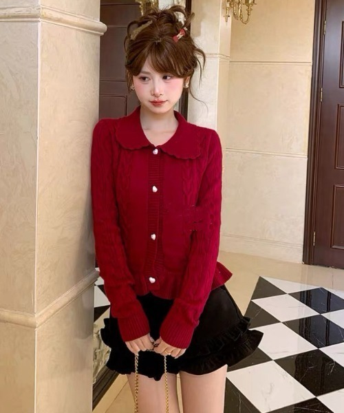 AsRiRe（アスリレイ）の「26aw 2way/トッド柄ニットカーディガン（カーディガン/ボレロ・レディース・ブラック/レッド/グレー・M）」の10枚目の写真