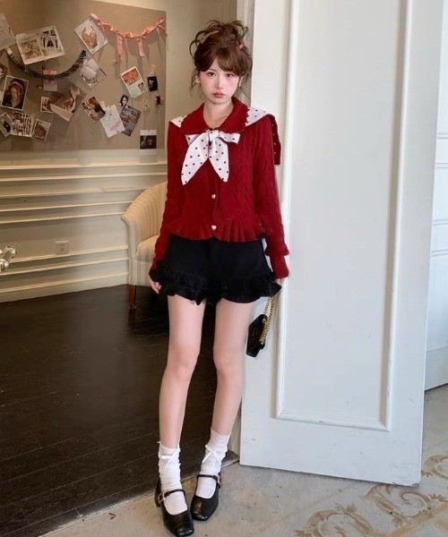 AsRiRe（アスリレイ）の「26aw 2way/トッド柄ニットカーディガン（カーディガン/ボレロ・レディース・ブラック/レッド/グレー・M）」の11枚目の写真