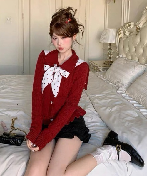AsRiRe（アスリレイ）の「26aw 2way/トッド柄ニットカーディガン（カーディガン/ボレロ・レディース・ブラック/レッド/グレー・M）」の12枚目の写真