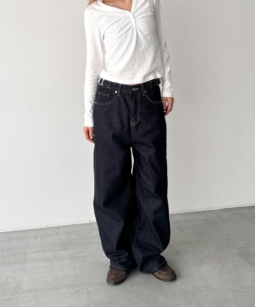 CANAL JEAN(キャナルジーン)の「El mar サイドベルトワイドデニムパンツ 612(デニムパンツ・レディース・ノンウォッシュ・MEDIUM/SMALL)」の1枚目の写真