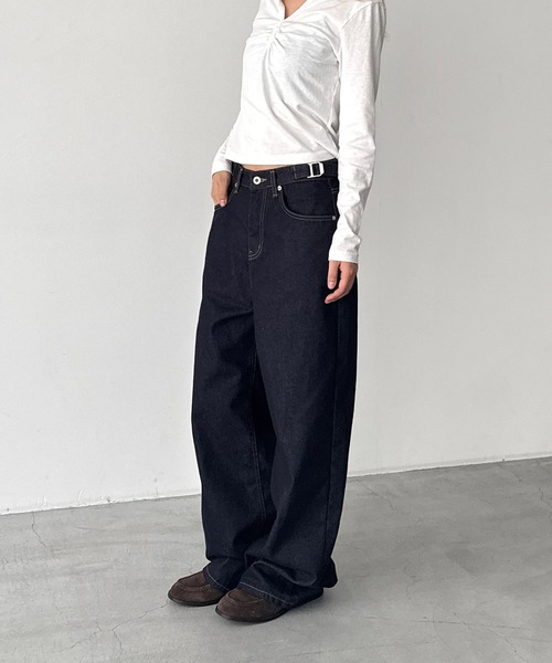 CANAL JEAN(キャナルジーン)の「El mar サイドベルトワイドデニムパンツ 612(デニムパンツ・レディース・ノンウォッシュ・MEDIUM/SMALL)」の10枚目の写真