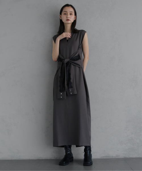 &g'aime(アンジェム)の「【&g'aime 】ウエスト巻き風ワンピース Waist-Wrap Dress(ワンピース・レディース・ブラウン/ブラック・FREE)」の1枚目の写真