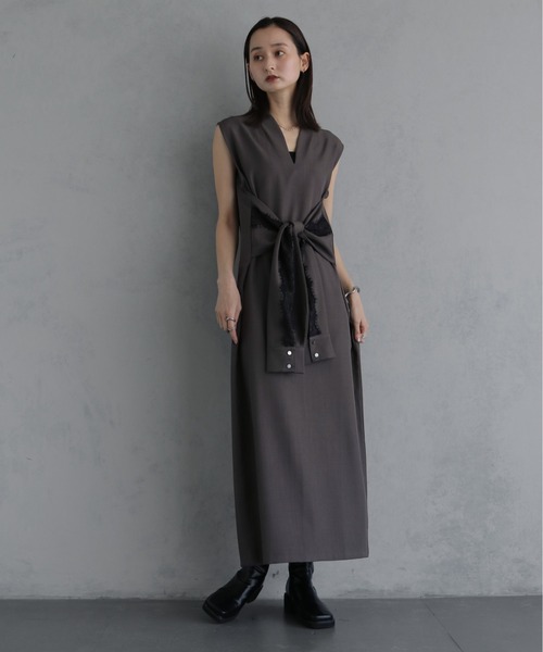 &g'aime(アンジェム)の「【&g'aime 】ウエスト巻き風ワンピース Waist-Wrap Dress(ワンピース・レディース・ブラウン/ブラック・FREE)」の13枚目の写真
