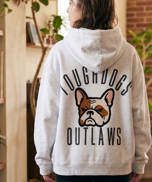 1111clothing(ワンフォークロージング)の「フレブル バックフロッキープリント ダブルジップ ワイドスウェットパーカー / ユニセックス(パーカー・メンズ・アッシュ/ブラック/ダークグリーン・M/L)」の1枚目の写真