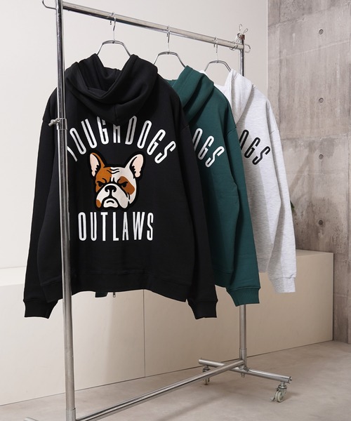 1111clothing(ワンフォークロージング)の「フレブル バックフロッキープリント ダブルジップ ワイドスウェットパーカー / ユニセックス(パーカー・メンズ・アッシュ/ブラック/ダークグリーン・M/L)」の19枚目の写真