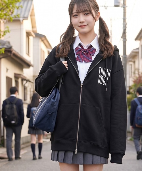 1111clothing(ワンフォークロージング)の「フレブル バックフロッキープリント ダブルジップ ワイドスウェットパーカー / ユニセックス(パーカー・メンズ・アッシュ/ブラック/ダークグリーン・M/L)」の13枚目の写真