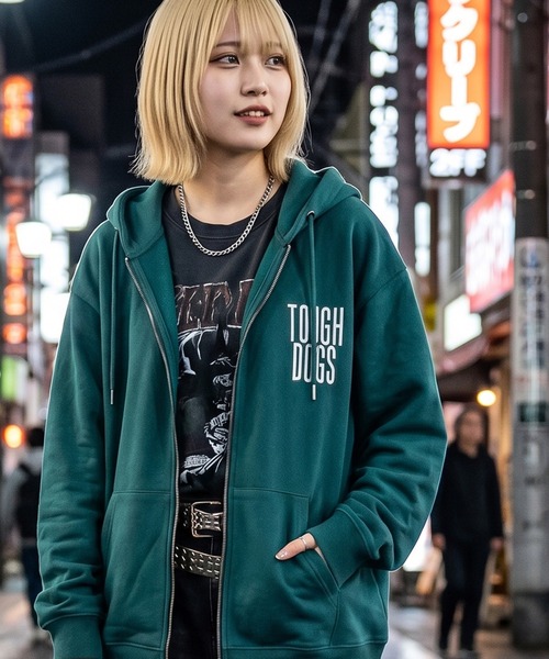1111clothing(ワンフォークロージング)の「フレブル バックフロッキープリント ダブルジップ ワイドスウェットパーカー / ユニセックス(パーカー・メンズ・アッシュ/ブラック/ダークグリーン・M/L)」の12枚目の写真