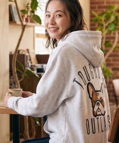1111clothing(ワンフォークロージング)の「フレブル バックフロッキープリント ダブルジップ ワイドスウェットパーカー / ユニセックス(パーカー・メンズ・アッシュ/ブラック/ダークグリーン・M/L)」の18枚目の写真