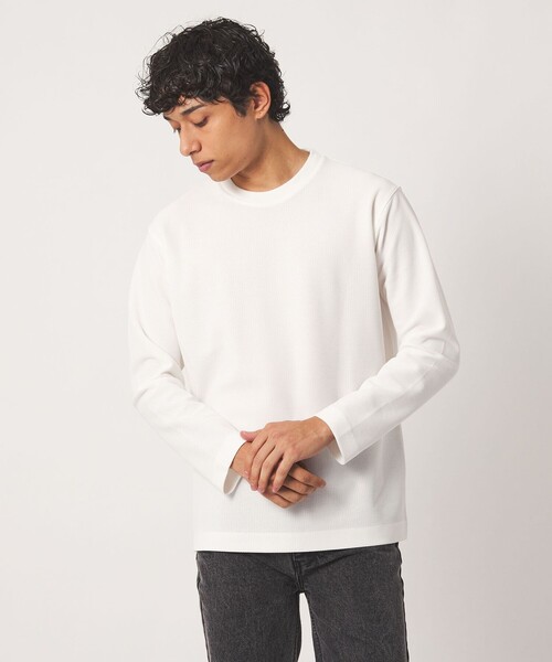 A DAY IN THE LIFE UNITED ARROWS(アデイインザライフユナイテッドアローズ)の「シャイニー ニットライク リラックスカットソー<A DAY IN THE LIFE>(Tシャツ/カットソー・メンズ・ネイビー/オフホワイト/ベージュ・S/L/M)」の2枚目の写真