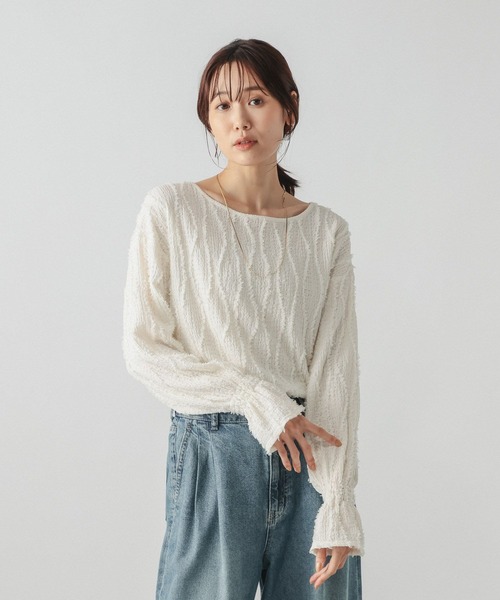 GLOBAL WORK(グローバルワーク)の「Beauteeジャガードフレア/1046117(Tシャツ/カットソー・レディース・アイボリー/ブラック・LARGE/MEDIUM)」の10枚目の写真