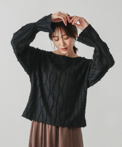 GLOBAL WORK(グローバルワーク)の「Beauteeジャガードフレア/1046117(Tシャツ/カットソー・レディース・アイボリー/ブラック・LARGE/MEDIUM)」の7枚目の写真