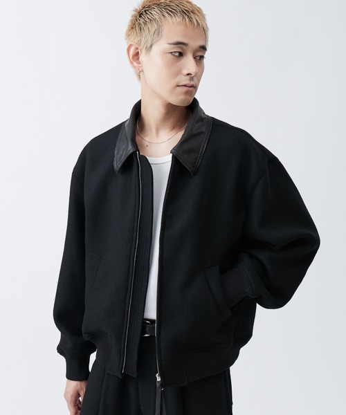 SINSS(シンス)の「Leather collar wool blend melton blouson / レザーカラーウールブレンドメルトンブルゾン(ブルゾン・メンズ・チャコール/ベージュ/ブラック・X-SMALL/MEDIUM/SMALL/LARGE)」の1枚目の写真