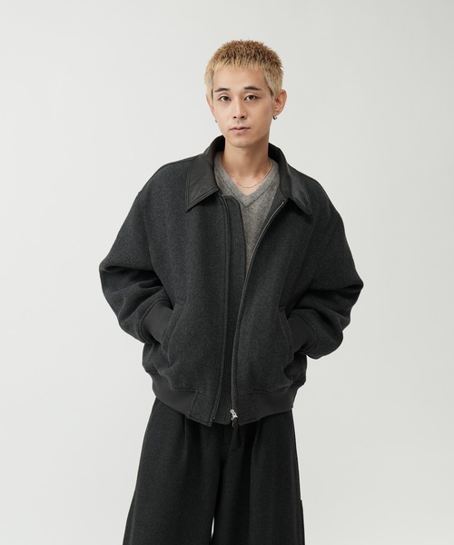 SINSS(シンス)の「Leather collar wool blend melton blouson / レザーカラーウールブレンドメルトンブルゾン(ブルゾン・メンズ・チャコール/ベージュ/ブラック・X-SMALL/MEDIUM/SMALL/LARGE)」の4枚目の写真