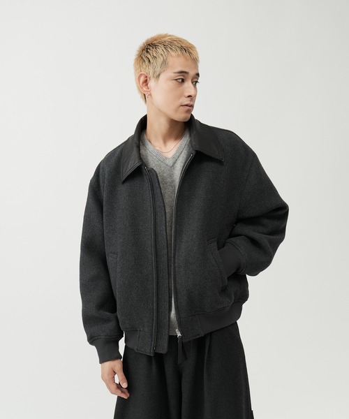 SINSS(シンス)の「Leather collar wool blend melton blouson / レザーカラーウールブレンドメルトンブルゾン(ブルゾン・メンズ・チャコール/ベージュ/ブラック・X-SMALL/MEDIUM/SMALL/LARGE)」の5枚目の写真