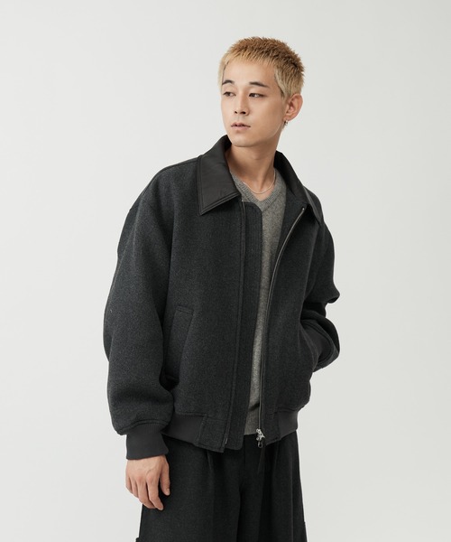 SINSS(シンス)の「Leather collar wool blend melton blouson / レザーカラーウールブレンドメルトンブルゾン(ブルゾン・メンズ・チャコール/ベージュ/ブラック・X-SMALL/MEDIUM/SMALL/LARGE)」の6枚目の写真