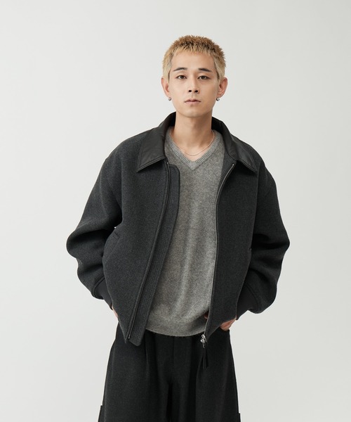 SINSS(シンス)の「Leather collar wool blend melton blouson / レザーカラーウールブレンドメルトンブルゾン(ブルゾン・メンズ・チャコール/ベージュ/ブラック・X-SMALL/MEDIUM/SMALL/LARGE)」の7枚目の写真