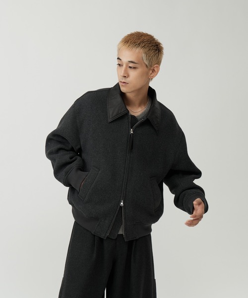 SINSS(シンス)の「Leather collar wool blend melton blouson / レザーカラーウールブレンドメルトンブルゾン(ブルゾン・メンズ・チャコール/ベージュ/ブラック・X-SMALL/MEDIUM/SMALL/LARGE)」の8枚目の写真