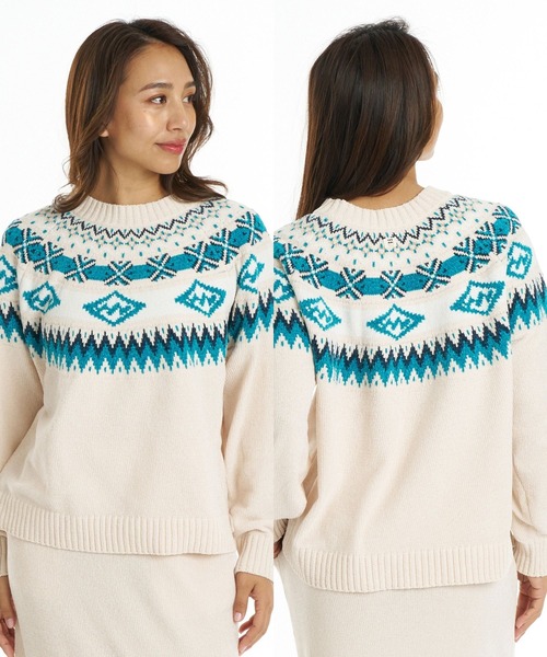 BILLABONG(ビラボン)の「BILLABONG ウィメンズ FAIR ISLE CREW SWEATER セーター 【2026年秋冬モデル】/ビラボンセーター(セットアップ対応可)(ニット/セーター・レディース・ブラウン/アイボリー・LARGE/MEDIUM)」の2枚目の写真
