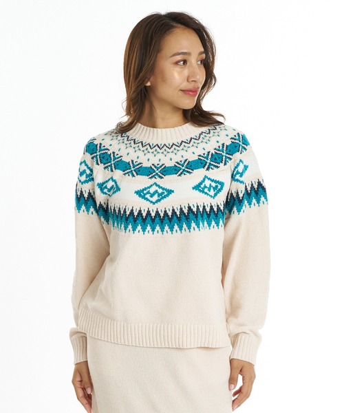 BILLABONG(ビラボン)の「BILLABONG ウィメンズ FAIR ISLE CREW SWEATER セーター 【2026年秋冬モデル】/ビラボンセーター(セットアップ対応可)(ニット/セーター・レディース・ブラウン/アイボリー・LARGE/MEDIUM)」の4枚目の写真