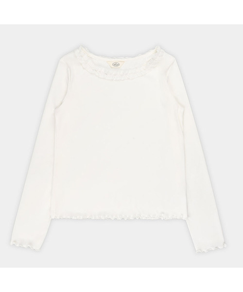 PIGMENT(ピグメント)の「チーズフリルナラリTシャツ (YZTS2606004)(Tシャツ/カットソー・レディース・オートミール/ブラック/アイボリー・FREE)」の1枚目の写真