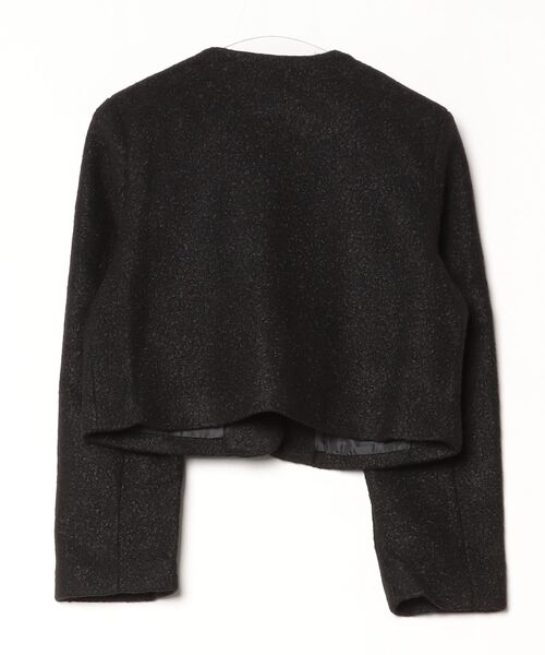 YUGA(ユーガ)の「YUGA_YGMC Korean-style Collarless Tweed-Style Jacket with Pearl Buttons(ノーカラージャケット・レディース・ブラック/オフホワイト・FREE)」の3枚目の写真