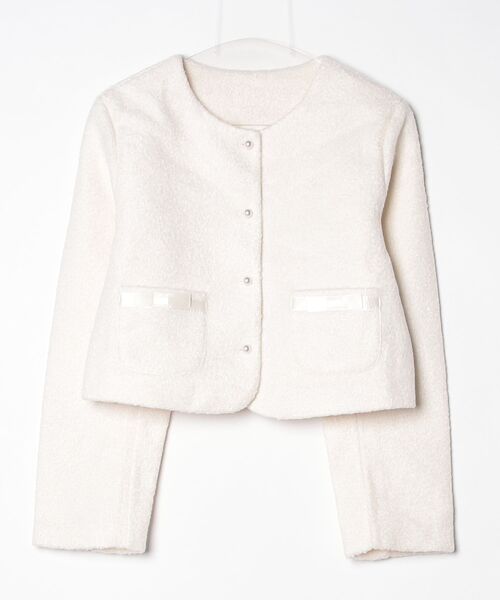 YUGA(ユーガ)の「YUGA_YGMC Korean-style Collarless Tweed-Style Jacket with Pearl Buttons(ノーカラージャケット・レディース・ブラック/オフホワイト・FREE)」の9枚目の写真