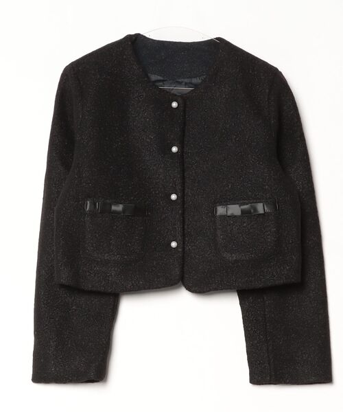 YUGA(ユーガ)の「YUGA_YGMC Korean-style Collarless Tweed-Style Jacket with Pearl Buttons(ノーカラージャケット・レディース・ブラック/オフホワイト・FREE)」の10枚目の写真