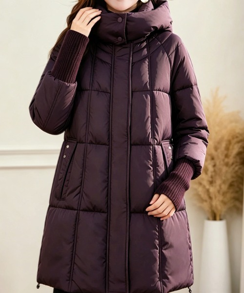 LUCPY(ラクピー)の「フーデッド ロング中綿コート(その他アウター・レディース・アッシュブラウン/パープル/ブラック/ブラウン・XX-LARGE/LARGE/X-LARGE/MEDIUM)」の4枚目の写真