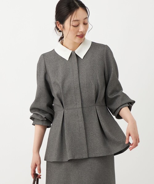 NOLLEY’S(ノーリーズ)の「《セットアップ対応》ウォッシャブルウールライクペプラムブラウス(シャツ/ブラウス・レディース・グレー/ブラック・38/36)」の2枚目の写真