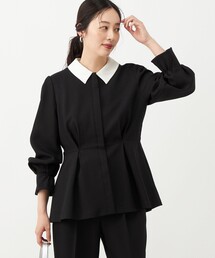 《セットアップ対応》ウォッシャブルウールライクペプラムブラウス
