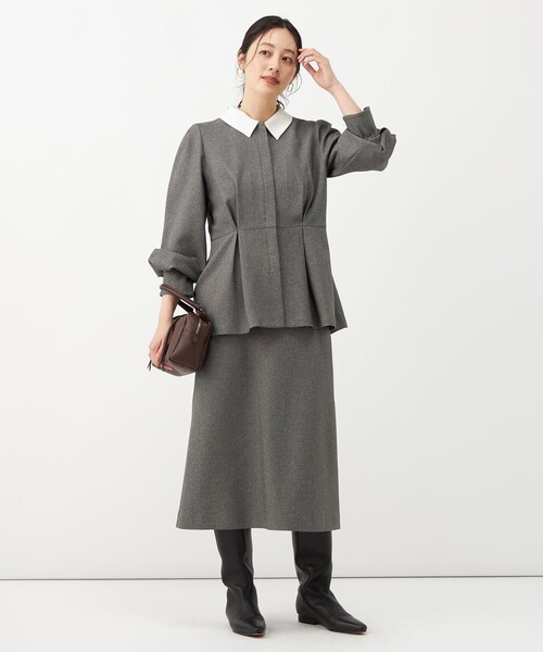 NOLLEY’S(ノーリーズ)の「《セットアップ対応》ウォッシャブルウールライクペプラムブラウス(シャツ/ブラウス・レディース・グレー/ブラック・38/36)」の19枚目の写真