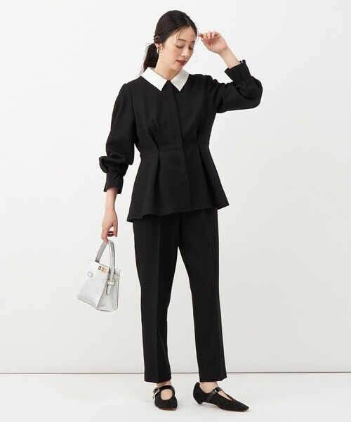 NOLLEY’S(ノーリーズ)の「《セットアップ対応》ウォッシャブルウールライクペプラムブラウス(シャツ/ブラウス・レディース・グレー/ブラック・38/36)」の3枚目の写真