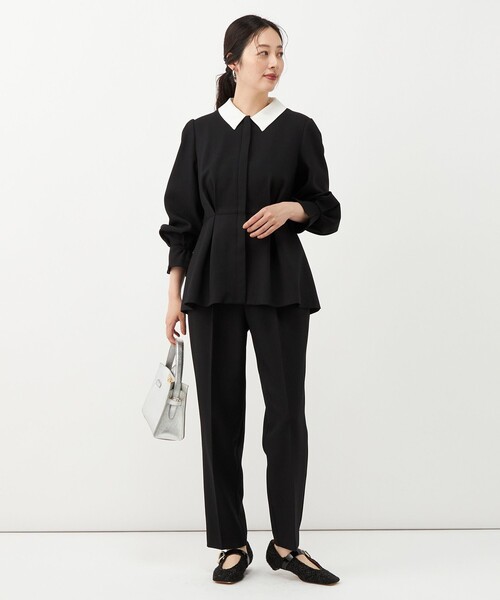 NOLLEY’S(ノーリーズ)の「《セットアップ対応》ウォッシャブルウールライクペプラムブラウス(シャツ/ブラウス・レディース・グレー/ブラック・38/36)」の8枚目の写真