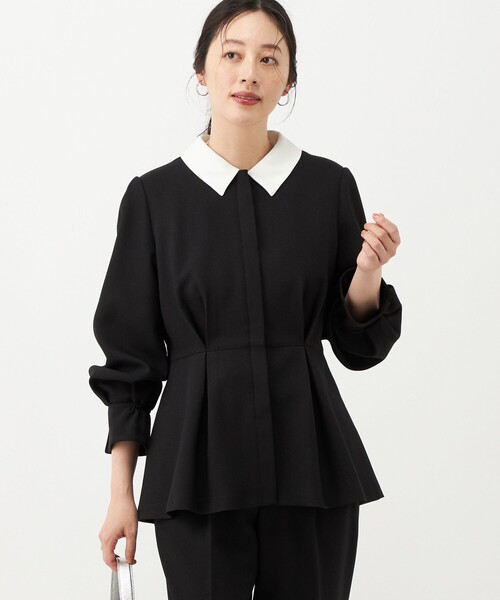 NOLLEY’S(ノーリーズ)の「《セットアップ対応》ウォッシャブルウールライクペプラムブラウス(シャツ/ブラウス・レディース・グレー/ブラック・38/36)」の9枚目の写真