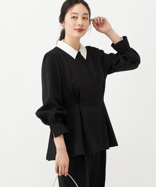 NOLLEY’S(ノーリーズ)の「《セットアップ対応》ウォッシャブルウールライクペプラムブラウス(シャツ/ブラウス・レディース・グレー/ブラック・38/36)」の10枚目の写真