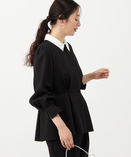 NOLLEY’S(ノーリーズ)の「《セットアップ対応》ウォッシャブルウールライクペプラムブラウス(シャツ/ブラウス・レディース・グレー/ブラック・38/36)」の11枚目の写真