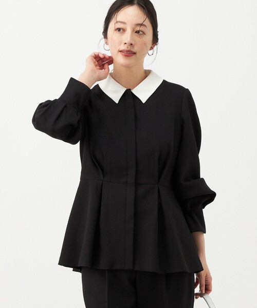 NOLLEY’S(ノーリーズ)の「《セットアップ対応》ウォッシャブルウールライクペプラムブラウス(シャツ/ブラウス・レディース・グレー/ブラック・38/36)」の16枚目の写真