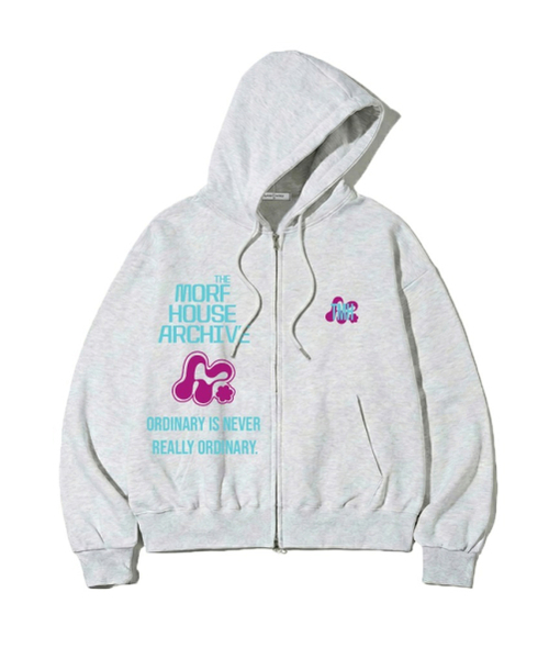THEMORFHOUSE(ザモーフハウス)の「モプハウス アーカイビングプリント ツーウェイジップアップパーカー ホワイトメランジ(パーカー・レディース・その他・M1/L2/M2/L1)」の1枚目の写真