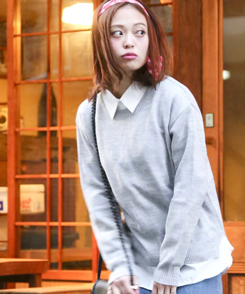 Denime(ドゥニーム)の「SPRING CN KNIT/スプリングクルーネックニット(ニット/セーター・レディース・ブルー/オフホワイト/グレー/サックスブルー/ライトピンク・FREE)」の3枚目の写真